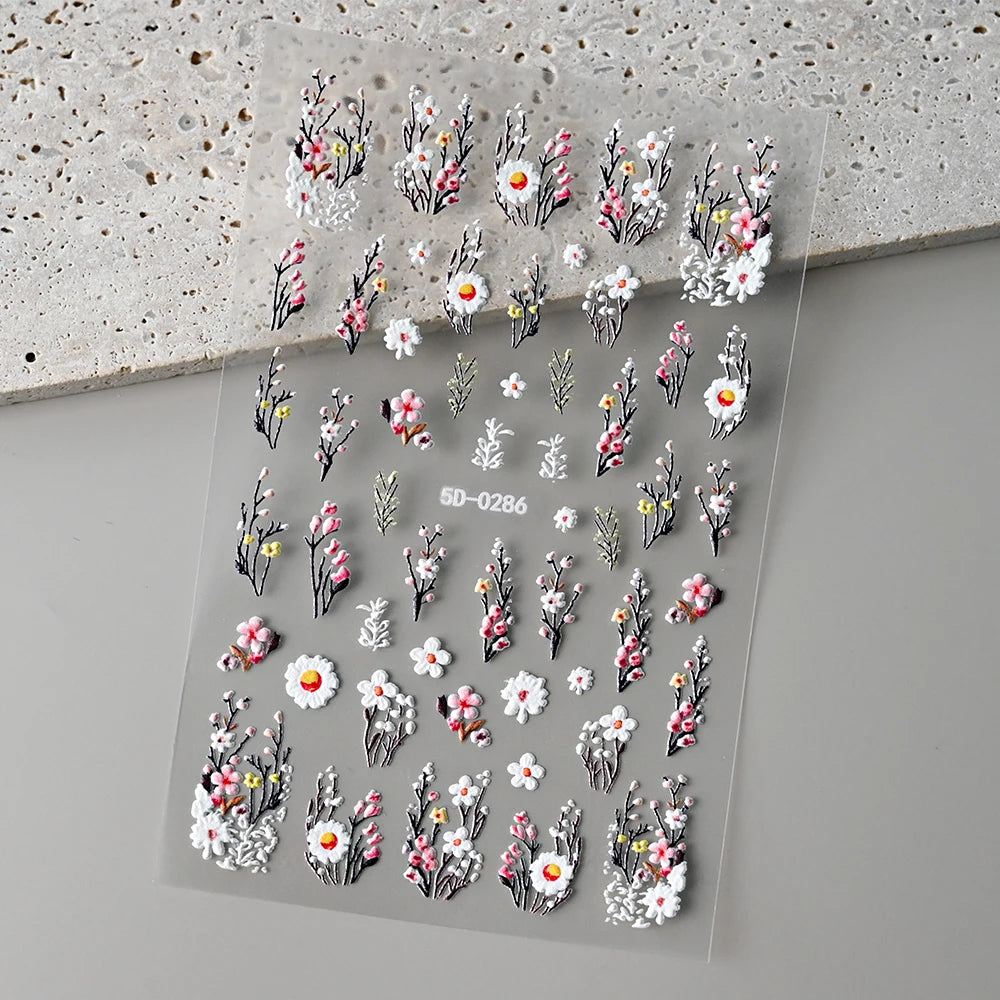 5D Macaron Nail Stickers - Embossed Flower, Fruit, Bear & Rabbit Charms for Summer DIY Manicure Decoration
