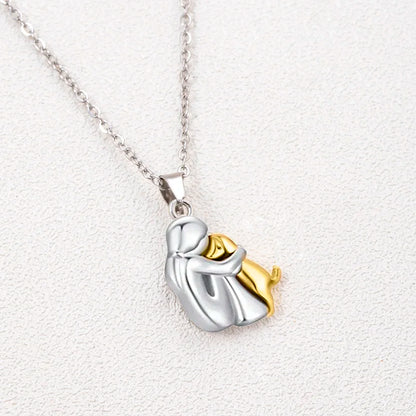 Two-Tone Girl Hugging Dog Necklace - Cute Fashion Pendant for Women and Pet Lovers - Jewelry Accessories