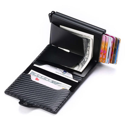 RFID Carbon Fiber Slim Wallet for Men – Mini Card Holder with 14 Slots, Small Money Bag Purse