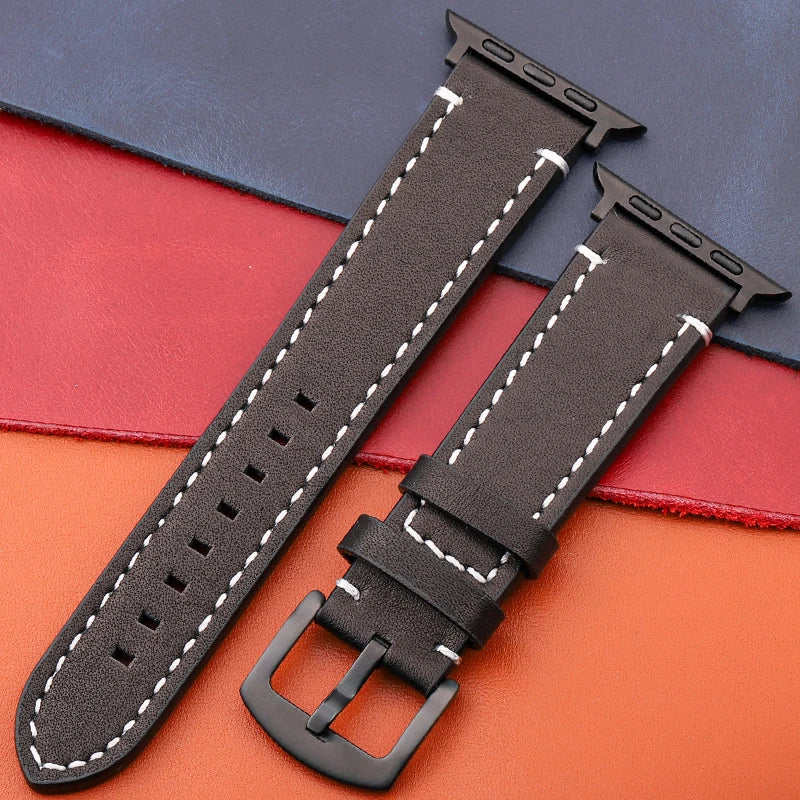 Genuine Leather Apple Watch Strap – Compatible with Series 7, 6, 5, 4, SE (40mm–49mm) for Men & Women