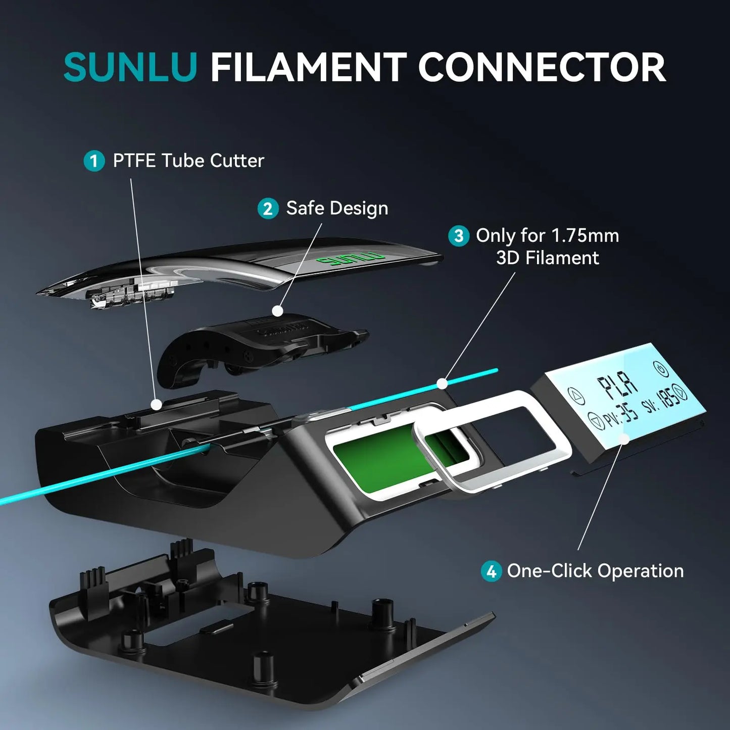 SUNLU 1.75mm Filament Connector – Fast Welding Tool for PLA, PETG, TPU, ABS, Nylon 3D Printer Filament