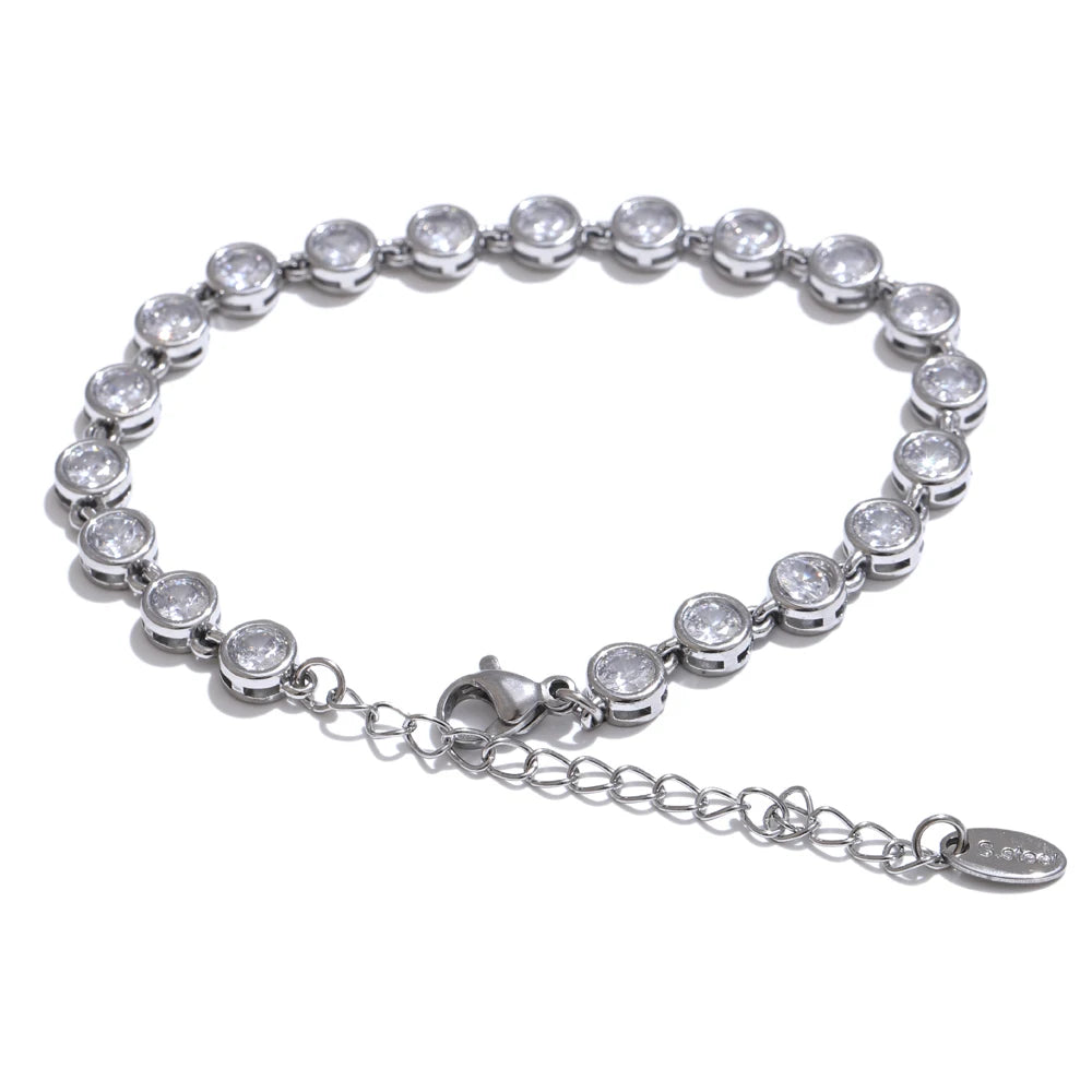 Yhpup Colorful Cubic Zirconia Stainless Steel Luxury Jewelry Set – Waterproof Chain Necklace & Bracelet Gift for Women