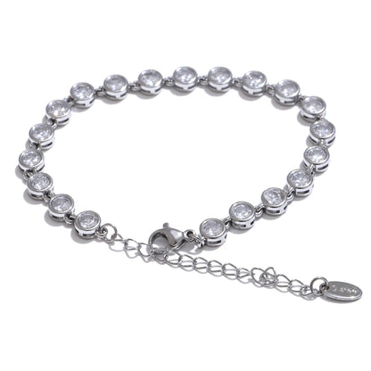 Yhpup Colorful Cubic Zirconia Stainless Steel Luxury Jewelry Set – Waterproof Chain Necklace & Bracelet Gift for Women
