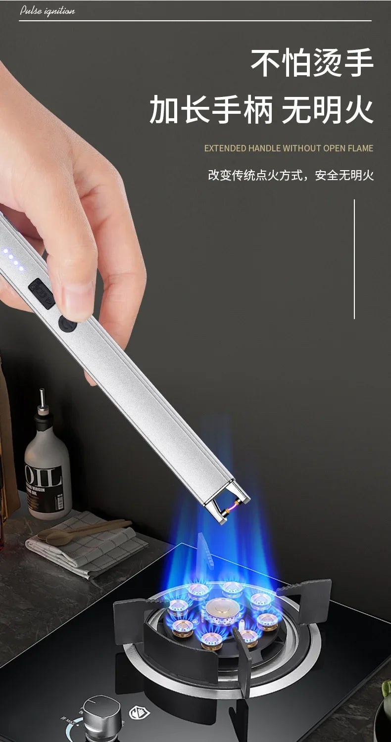 Windproof Pulse Arc USB Lighter — Electronic Electric Igniter with Safety Lock & Battery Display for BBQ & Kitchen