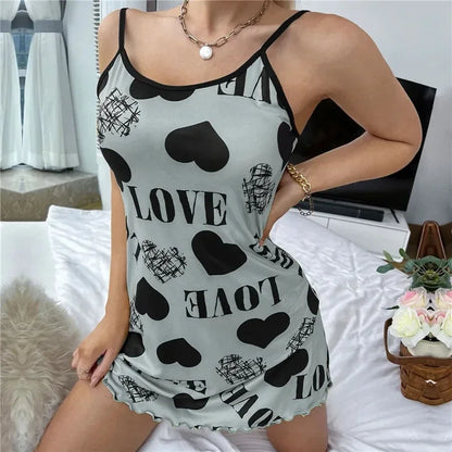 Women’s Cute Cartoon Nightgown - Sexy Halter Back Summer Pajamas & Home Wear Short Dress