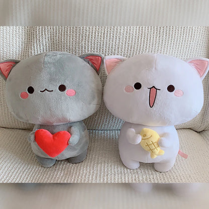 Cute Peach Cat Plush Doll with 3D Expression - Soft Cartoon Cat Pillow for Hugging, Anime Collectors, and Gift Giving