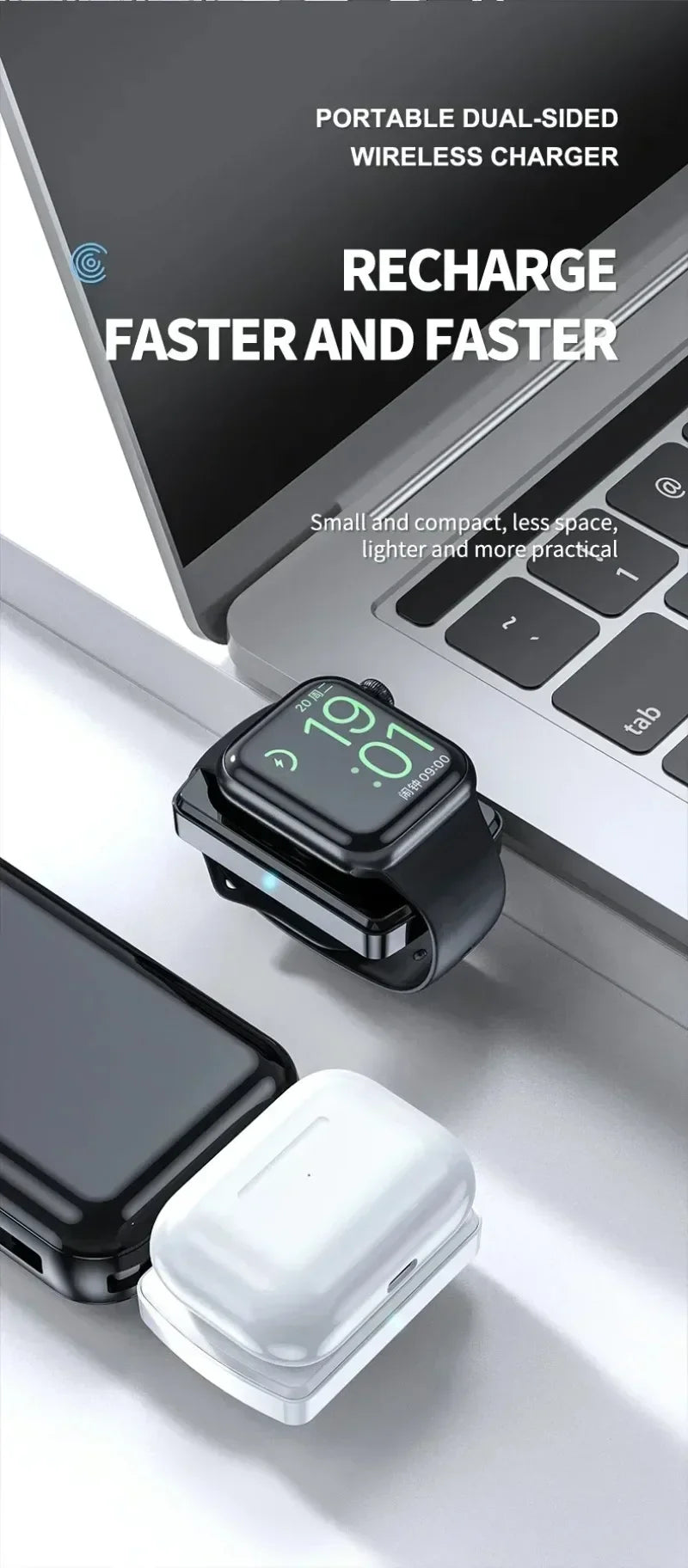 Magnetic Wireless Watch Charger USB-C — Fast Charging for Apple Watch 9/8/7/6/5/4/SE & Samsung Galaxy Watch 7/6/5/4 Active 1/2