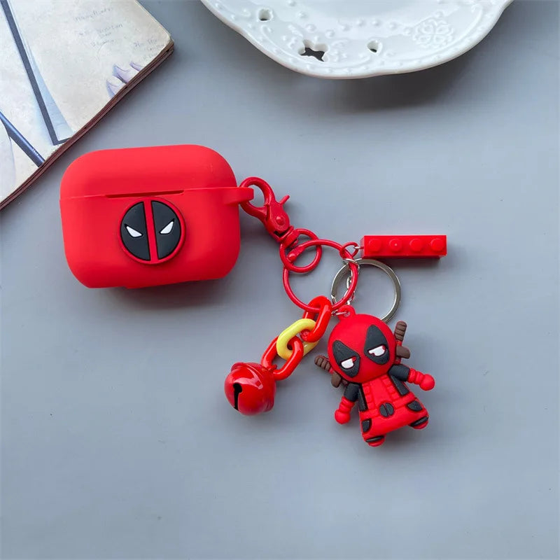 Cartoon Deadpool Silicone Case for AirPods 4 (2024) & AirPods Pro 1/2/3/Pro2 — Protective Earphone Cover with Keychain