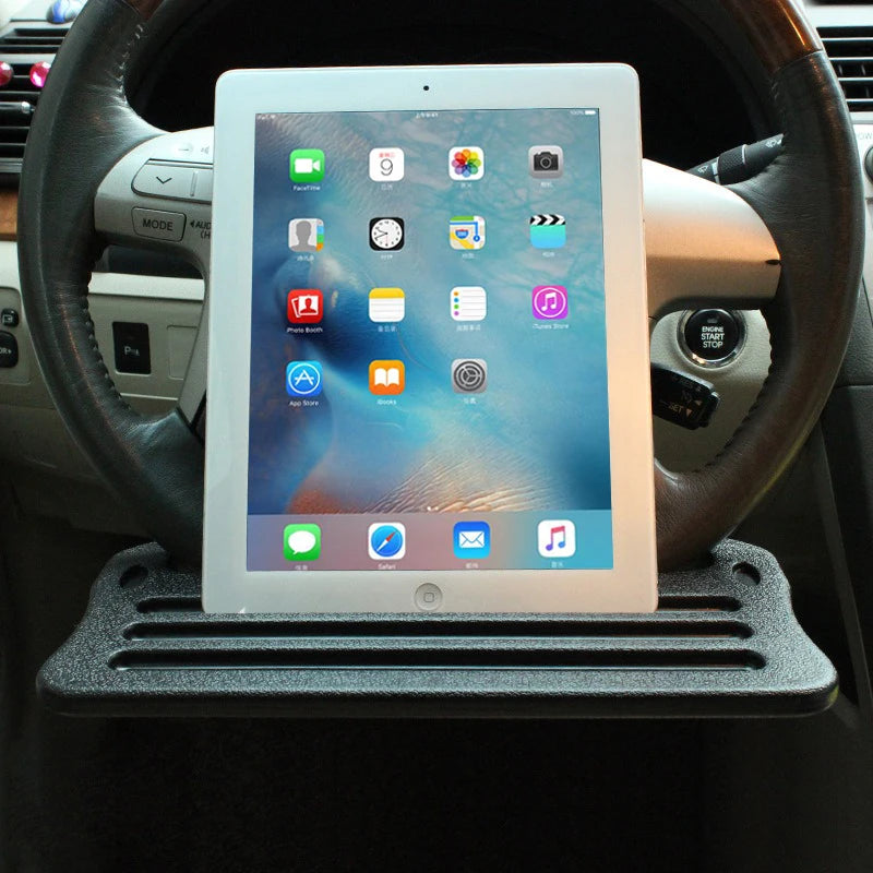 Portable Universal Folding Car Laptop Desk Mount — Steering Wheel Tray Table with Cup Holder for Work & Dining