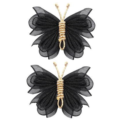 Butterfly Hair Clips with Gold Flocking - 2-Piece Gradient Gauze Hairpins for Girls