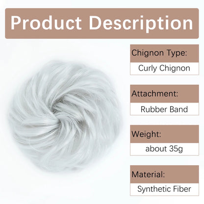 AZQUEEN Messy Bun Hair Extension – Synthetic Curly Wave Chignon Scrunchie, Elastic Band Updo Hairpiece for Women