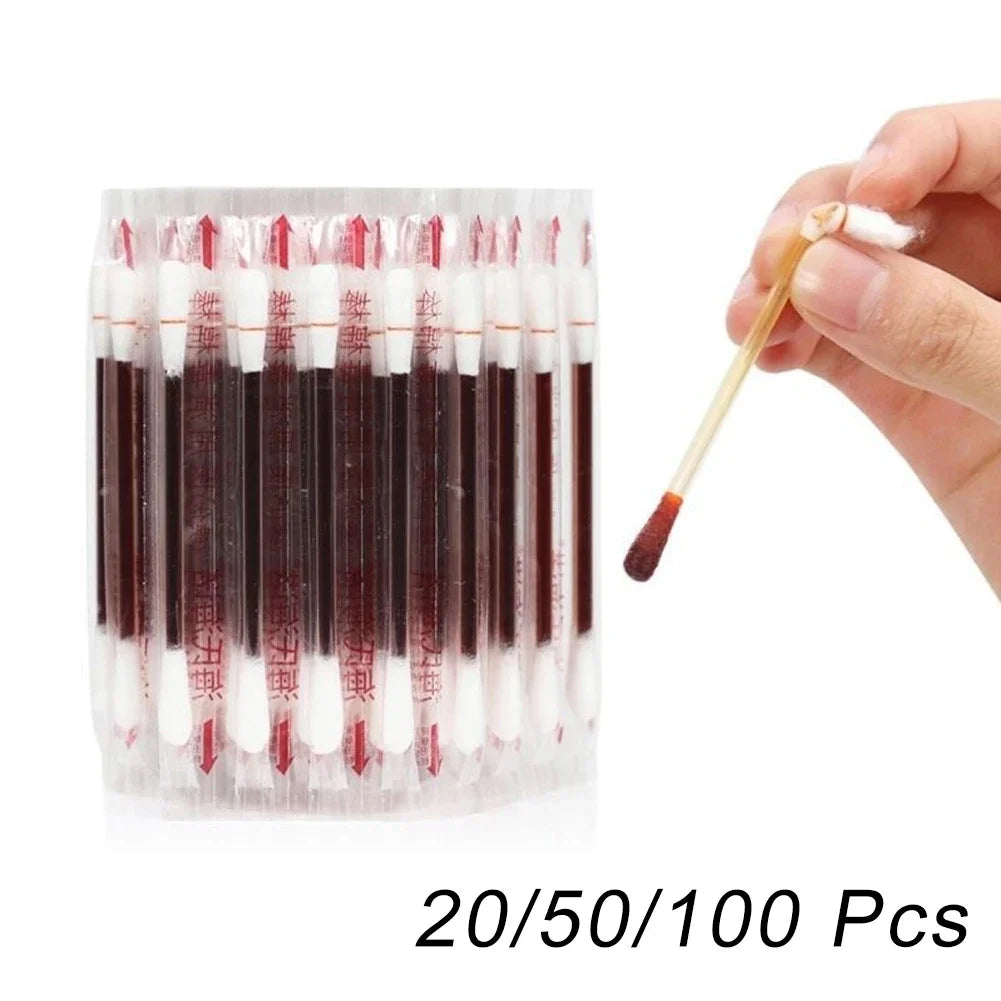 10/20/50/100-Piece Disposable Iodine Cotton Swabs – Medical Antiseptic Sticks for First Aid, Wound Care, and Outdoor Emergency Kits