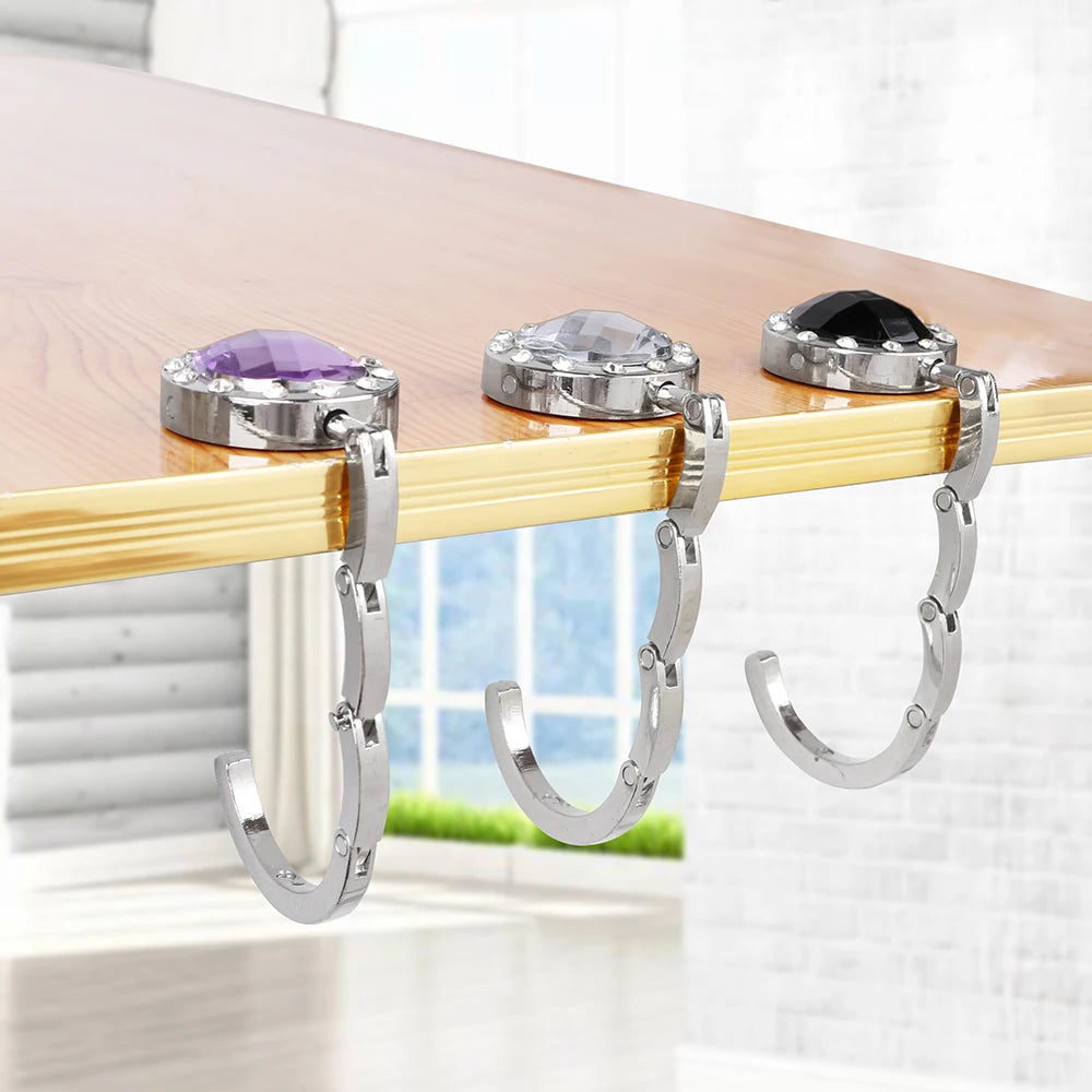 Crystal Alloy Foldable Table Hook: Round Portable Desk Hanger for Hanging Purse Bag