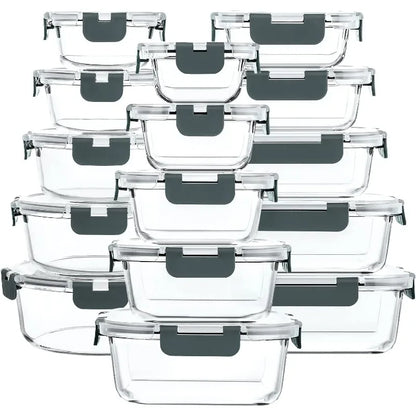 30-Piece Glass Food Storage Container Set — Airtight Meal Prep Containers with Upgraded Snap-Lock Lids, Oven Safe