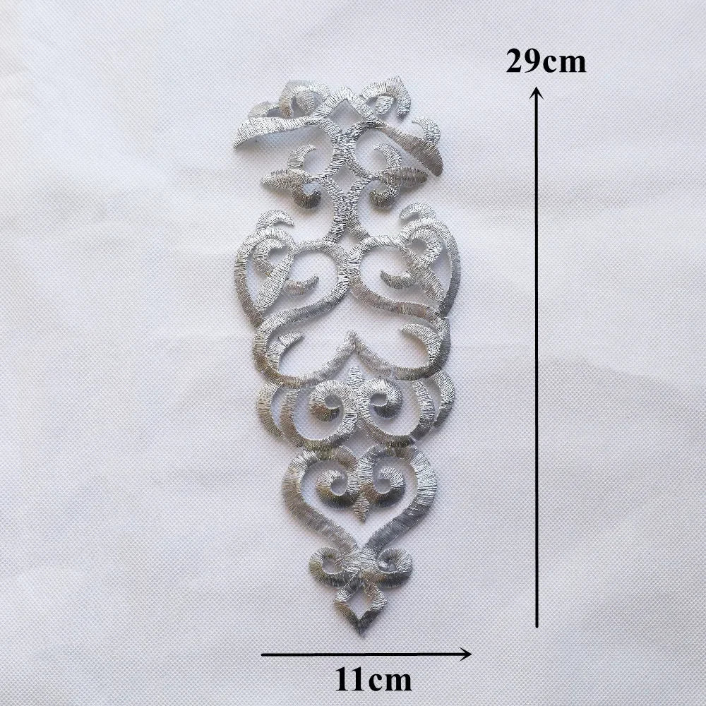 Silver Baroque Sequin Flower Applique – Embroidered Iron-On Patch for Wedding & DIY Crafts