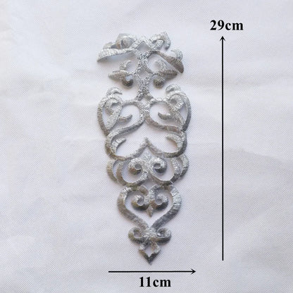 Silver Baroque Sequin Flower Applique – Embroidered Iron-On Patch for Wedding & DIY Crafts