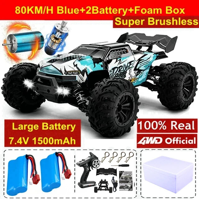 4WD Remote Control Car – Off-Road 4x4 RC High-Speed Buggy Truck, Brushless 50/80KM/H Drift Racing Toy for Kids & Adults