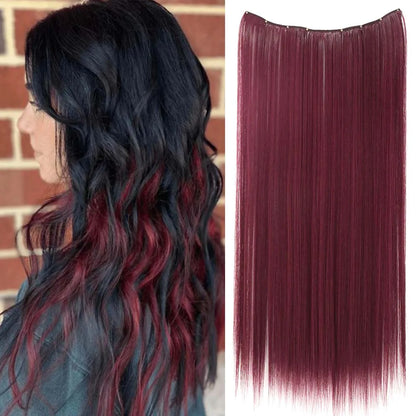 22-Inch Colorful Straight Clip-In Hair Extensions - Long Heat-Resistant Synthetic Hairpiece for Women