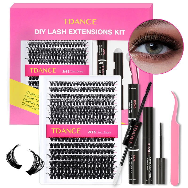 TDANCE 280PCS DIY Lash Extension Kit – Mix Clusters (30D/40D) with Bond, Seal & Remover for At-Home Application