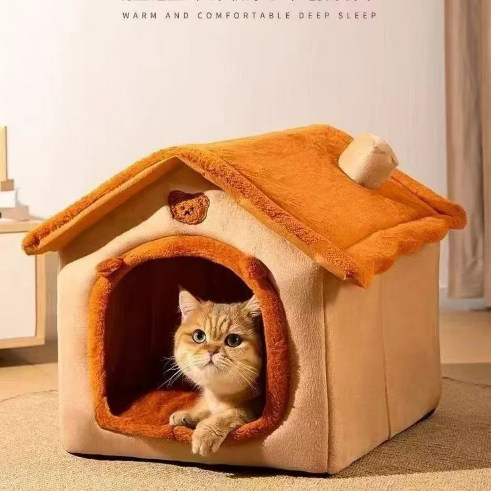 All Season Dog House Bed - Removable Washable Warm Pet Cave for Small Dogs and Cats