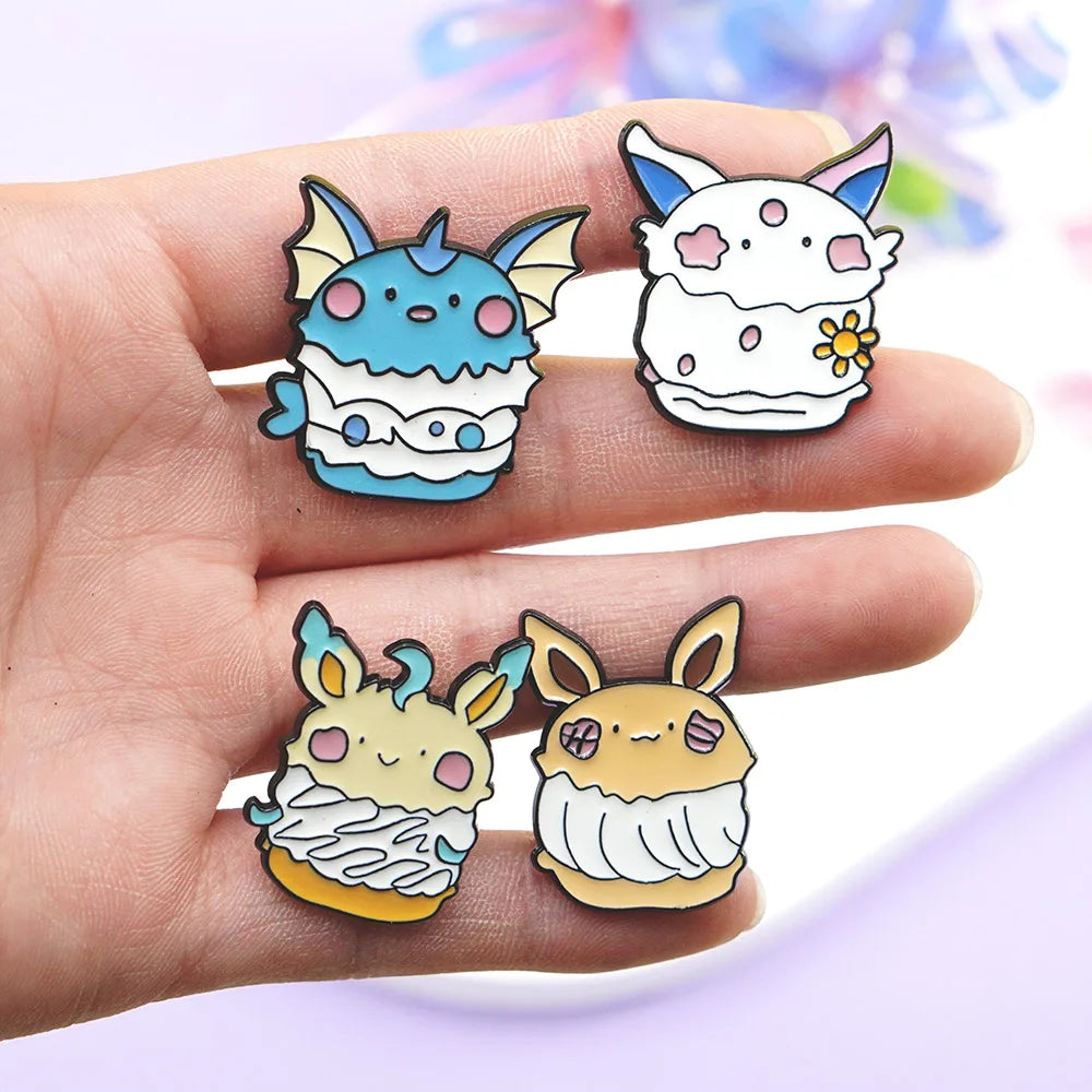 9-Piece Eevee Anime Enamel Pin Set - Cute Elf and Fox Cartoon Brooches for Backpacks, Lapels, and Gifts for Friends