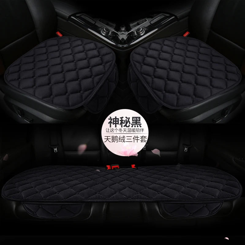 Thick Plush Car Seat Cushion Set - Warm Anti-Slip Three-Piece Winter Seat Covers