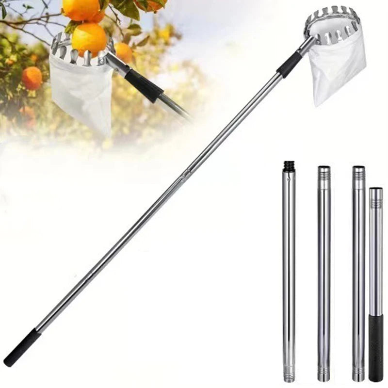 Stainless Steel Telescopic Fruit Picker | 1.6–4M Splicing Pole Tool for High Tree Harvesting | Orchard & Farm Garden Supplies