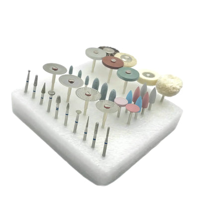 35pcs Dental HP Kit for Grinding & Polishing Ceramic Porcelain – Diamond Burs Brush Dentist Tool Set