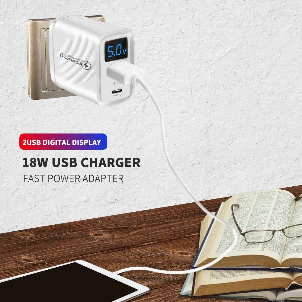 20W USB-C PD Fast Charger with Digital Display - Type C Wall Charging Adapter for iPhone, Samsung, Xiaomi, Huawei