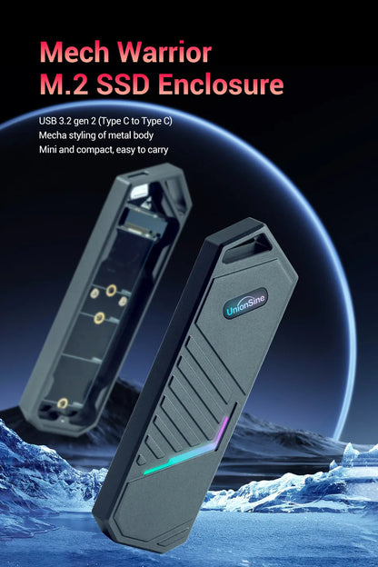 UnionSine M.2 SSD Enclosure – 10Gbps NVMe PCIe SSD Case with UASP Support for M Key Solid State Drives