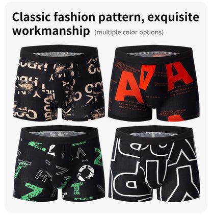 4-Piece Men's Fashion Boxer Shorts – European & American Size, Comfortable & Breathable Plus Size with Elastic Waist