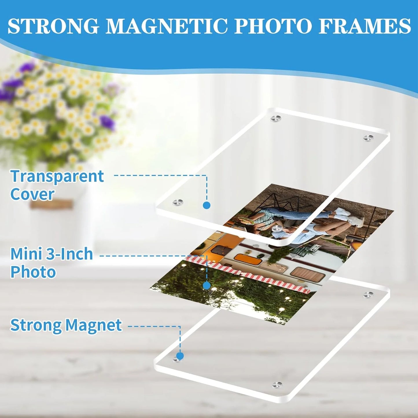Acrylic Magnetic Photo Frames – 6x9cm Double-Sided Clear Fridge Display Frame, Home Decor Magnet (2.46x3.54 Inch)
