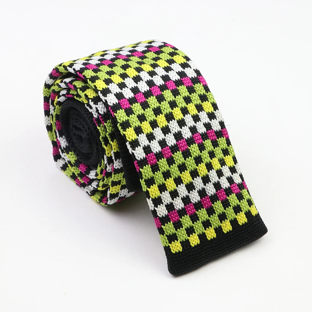 Classic Knit Neck Tie for Men — 6cm Plaid & Dots Casual Business Wedding Tie
