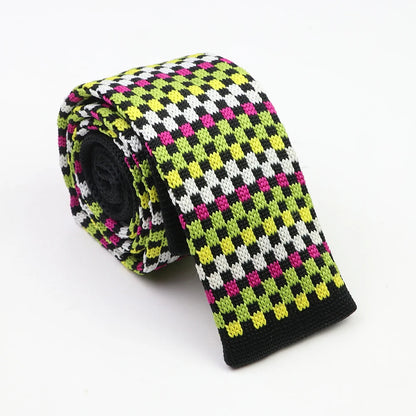 Classic Knit Neck Tie for Men — 6cm Plaid & Dots Casual Business Wedding Tie