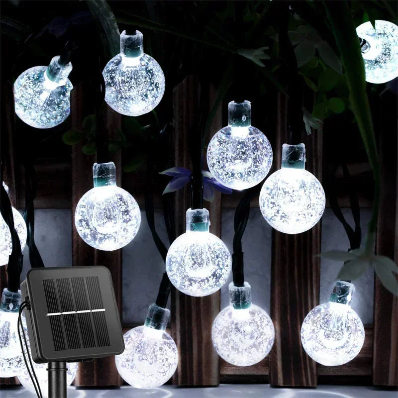 Solar Powered LED String Lights - Waterproof Crystal Globe Lights with 8 Modes for Outdoor Garden and Party Decor