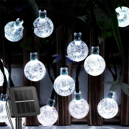 Solar Powered LED String Lights - Waterproof Crystal Globe Lights with 8 Modes for Outdoor Garden and Party Decor
