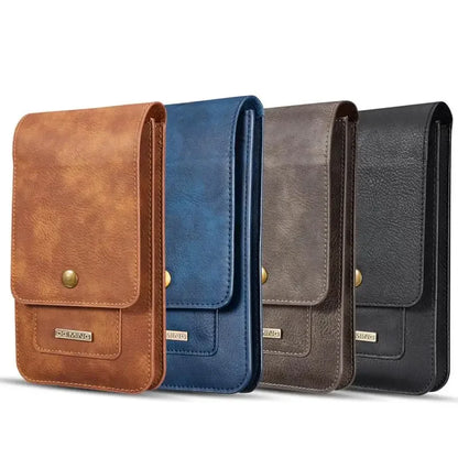 Universal Leather Wallet Phone Case – Belt Clip Cover for iPhone, Samsung, Xiaomi, Waist Bag Holster Pouch for Outdoor Sports & Running