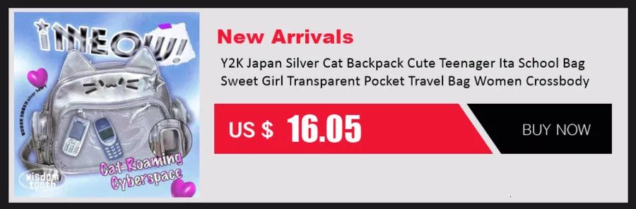 Y2K Korean Kawaii Cat Ita Bag — Cute PU Transparent Shoulder & Crossbody Bag for Girls, Harajuku Style Backpack