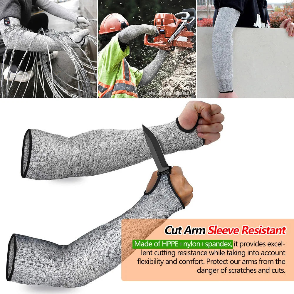 Level 5 HPPE Cut Resistant Arm Sleeves - Safety Gloves for Gardening, Construction, and Automobile Arm Protection