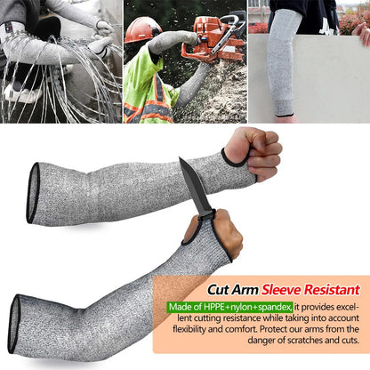 Level 5 HPPE Cut Resistant Arm Sleeves - Safety Gloves for Gardening, Construction, and Automobile Arm Protection