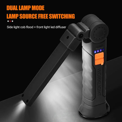 Portable COB LED Work Light - USB Rechargeable Magnetic Flashlight Camping Lantern with Hanging Hook
