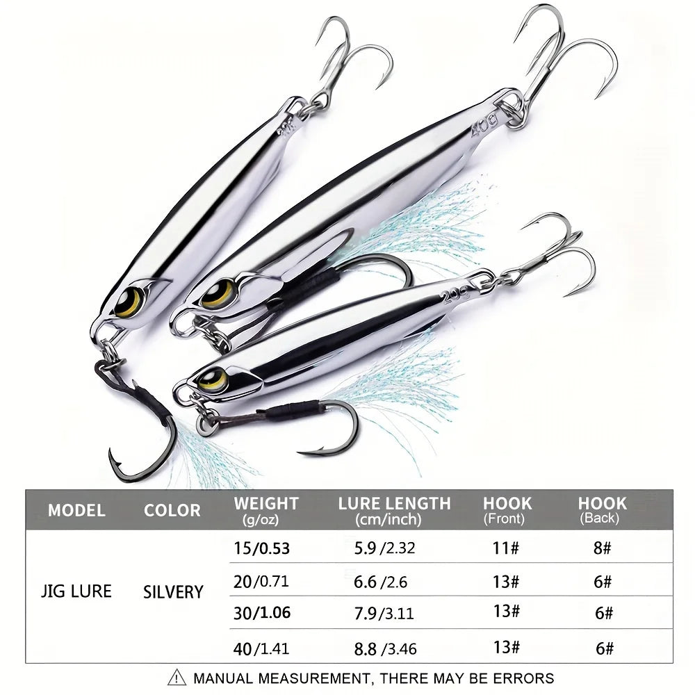 1Pcs Metal Jig Fishing Lure: 15/20/30/40g Trolling Hard Bait - Catch More Bass, Trout, and Saltwater Fish