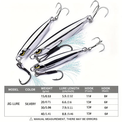 1Pcs Metal Jig Fishing Lure: 15/20/30/40g Trolling Hard Bait - Catch More Bass, Trout, and Saltwater Fish