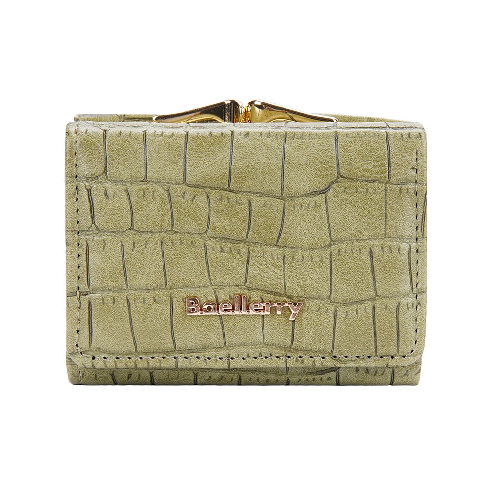Baellerry Short Women’s Wallet — Crocodile Pattern Coin & Card Holder with Photo Slots, Hasp Purse for Girls