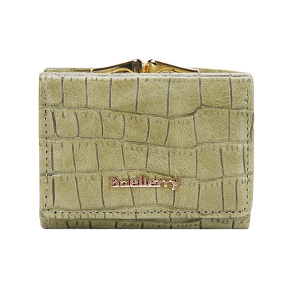 Baellerry Short Women’s Wallet — Crocodile Pattern Coin & Card Holder with Photo Slots, Hasp Purse for Girls