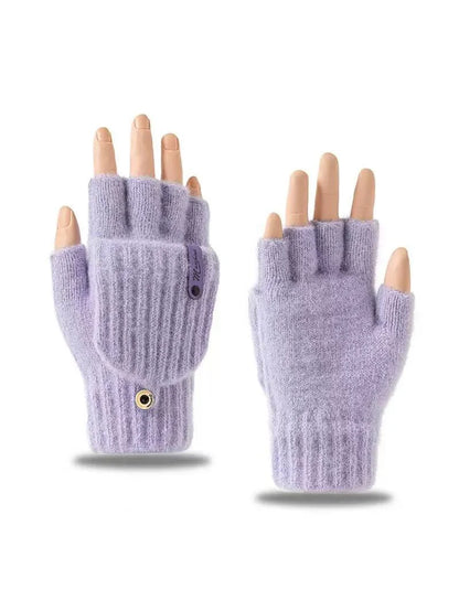 Girls’ Woolen Fingerless Gloves - Warm Cute Exposed-Finger Winter Gloves for Students