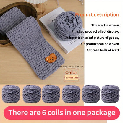 6 Yarn Balls + Teddy Bear DIY Craft Kit – Handmade Thick Woven Scarf Thread Set for Knitting, Jewelry & Creative Gift Making
