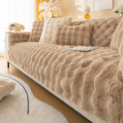 Thick Rabbit Fur Plush Sofa Slipcover - Non-Slip Soft Couch Cushion Cover for Modern Living Room Home Decor