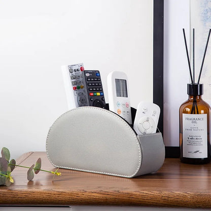 5-Grid PU Leather Desk Organizer: Remote Control and Phone Holder with TV Holder and Cosmetic Brush Storage Box