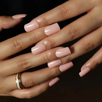 Solid Color Press-On False Nails Set – Square Shape Wearable Nail Art Tips with Glue, Fashion Manicure Accessories (Wholesale)